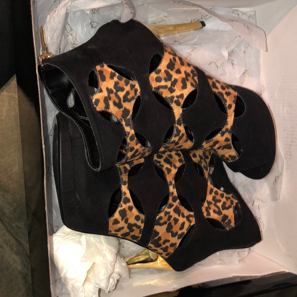 Leopard print and black high heels